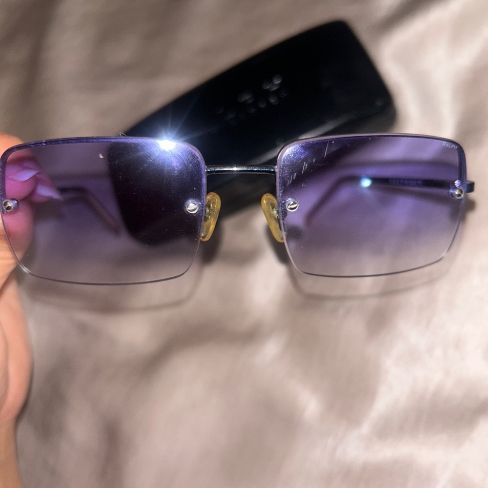 Vintage Ralph Lauren Rectangular Rimless Blue Gradient Lenses Sunglasses - Picture 2 of 9